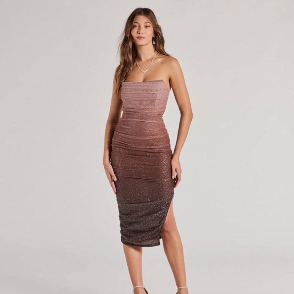 Effortless Dazzle Ombre Glitter Mesh Midi Dress | size: small